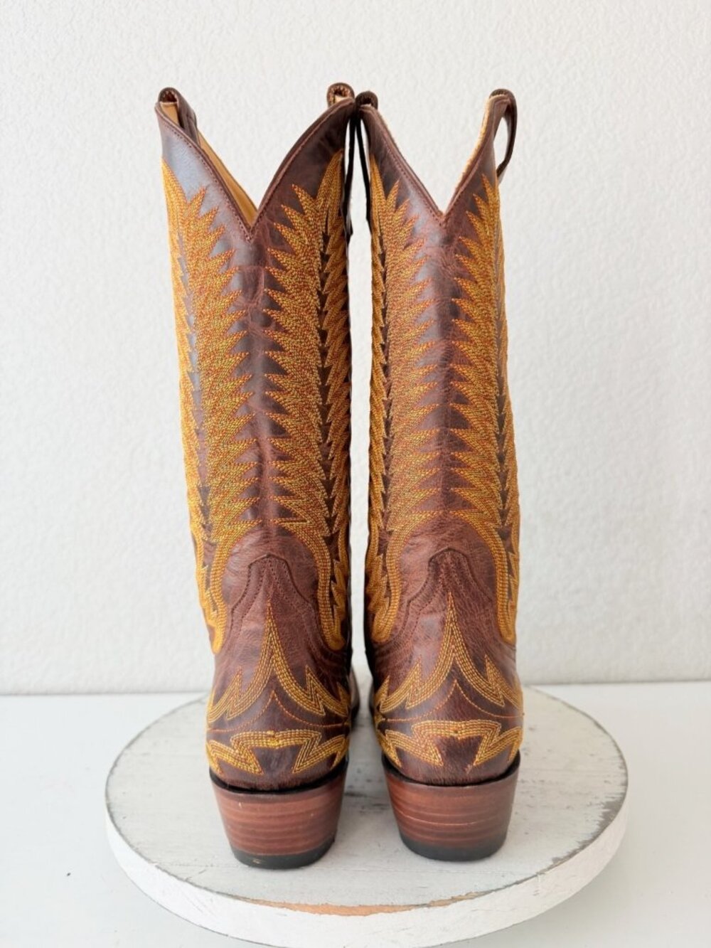 Rod Patrick Womens Brown Tall Cowboy Boots Gold Embroidery Snip Toe Leather 9AA - Picture 3 of 11